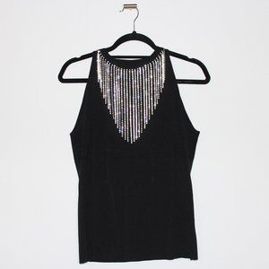 INC Rhinestone Necklace Sleeveless Sweater Top L